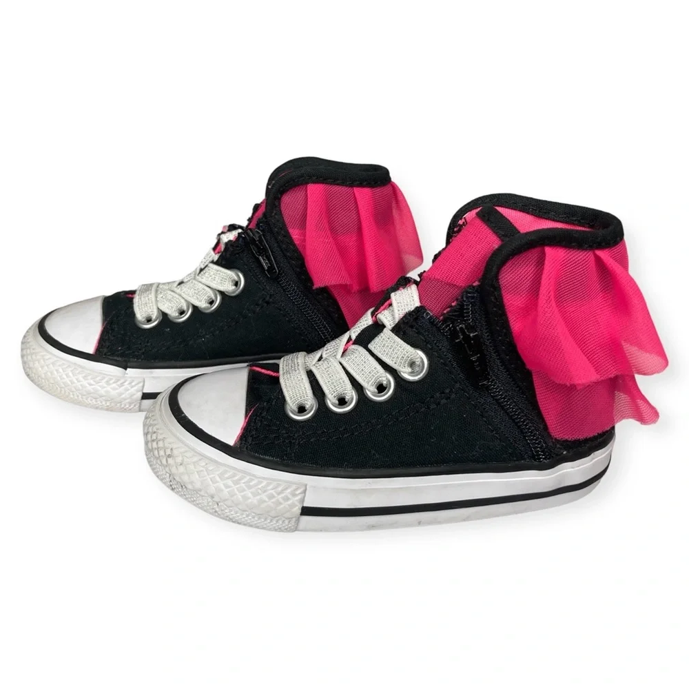 Converse All Stars Size 5 Block Party Tule Frill Chuck Taylor Zip Hi Top Shoes